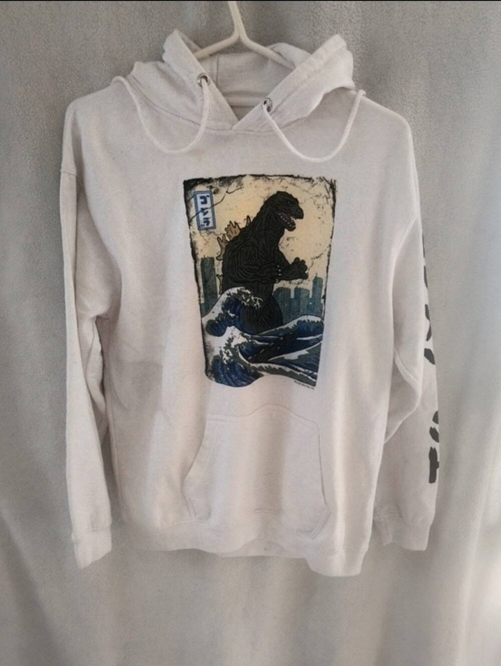 White Godzilla Graphic Pullover Hoodie - Men's Casual Hoodie
